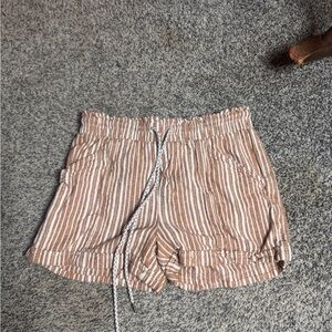 Rewind High Waist Striped Brown Shorts